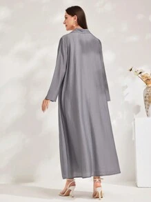 Al Najma Women's Solid Color Long Sleeve Abaya With Contrast Color Collar, Casual Style