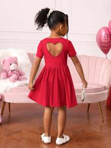 SHEIN Robe courte en tricot unie à manches courtes et dos évidé pour fille jeune, parfait pour un usage décontracté quotidien
