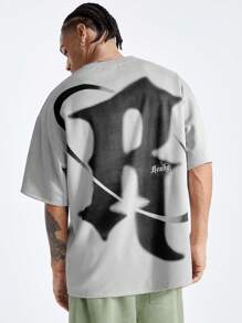 AXEPEAK 男士夏季休闲短袖字母印花T恤，时尚，适合外出，朋友聚会，适合街头潮流 - 淺灰色 - 查看 6