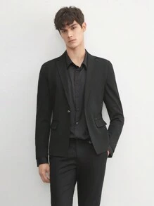 AKNOTIC Business Casual 易护理男士老式商务休闲梭织西装外套，适合春秋季节，适合工作场所，适合秋冬 - 黑色 - 查看 4