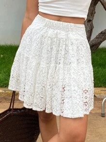 DAZY Lace Anti-Chafing Short Women's Skirt,Ruffle Fall Skirts - White - View 4