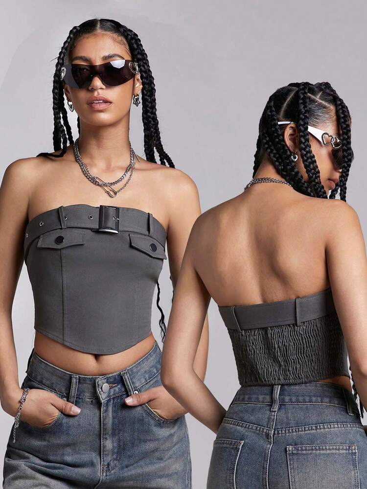 Women's Sleeveless Strapless Workwear Crop Top, Summer