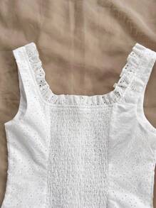 Soleia 女士度假风格无袖短款上衣，正面带纽扣，镂空刺绣面料，荷叶边下摆，蝴蝶结细节，浪漫波西米亚风格，适合海滩、音乐节、夏季 - 白色 - 查看 5