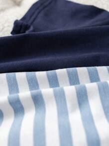 SHEIN Newborn Baby Boy/Girl Colorful Striped Round Neck Short Sleeve Pullover, Solid Color T-Shirt Set Of 2