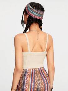 ROMWE Hippie 女式針織太陽刺繡嬉皮風上衣 - 杏色 - 查看 2