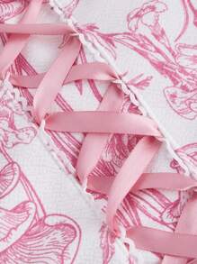 SHEIN MOD Ladies' Lace-Up Decor Flower Pattern Bustier With Floral Patchwork,Milkmaid Tops,Pink Tops,Cute Summer Tops