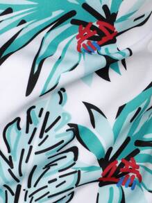 Camisa de manga corta hawaiana impresa con plantas tropicales de moda para hombres, para el verano - Blanco - Ver 6