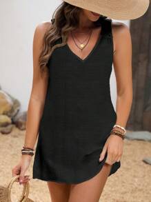 Swim Vcay Women's Solid Color Sleeveless Cover Up For Daily Wear Summer - Black - View 5