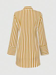 SHEIN Slayr 女士休閒條紋長袖夏季襯衫連衣裙 - 黃色 - 查看 2