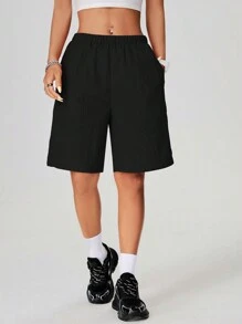 Coolane 女士 5 英寸褶皱纹理运动户外短裤，霓虹色 - 黑色 - 查看 4