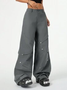 Coolane Women's Stylish Pleated Studded Wide Leg Work Pants