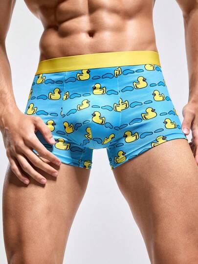 Men Cartoon Duck Printed Boxer Shorts