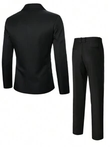 Manfinity Bizformal Men's Fashionable Solid Color Versatile Daily Business Suit - Black - View 5