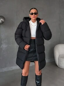 EURMUSE Chaqueta de invierno acolchada con capucha de alta calidad con cremallera y dos bolsillos delanteros de Essence - Negro - Ver 1
