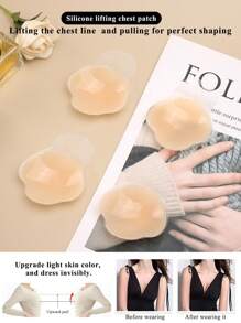 2 Pairs Silicone Breast Lift Tape Adhesive Bra For Women Wedding Dress Push Up Breast Stickers Strapless And Anti-Sagging With Nipple Covers - Apricot - View 6