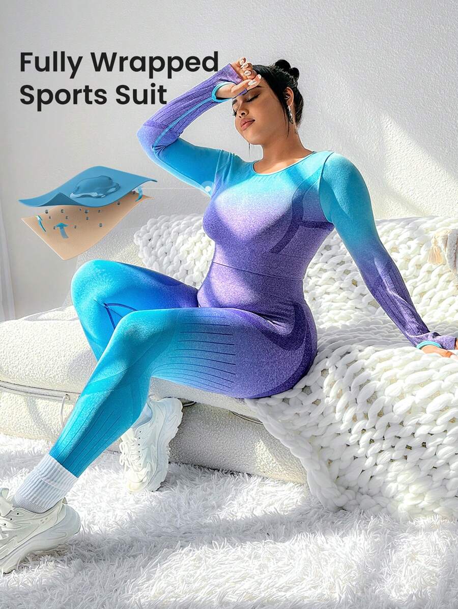 Easithlete Plus Size Women's Seamless Striped Athletic Set Outfit Set Workout Women Set - Multicolor - View 1