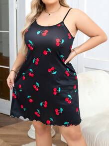 Robe de nuit/pyjama à imprimé cerise, tailles grandes, pour l'été