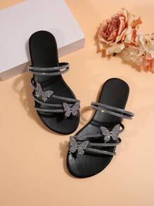 Zapatillas de mujer decoradas con cristales de lazo de colores y sandalias de plata fashionables, aptas para citas, reuniones, fiestas, uso en casa y uso diario casual