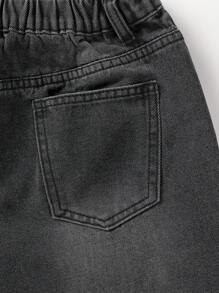 SHEIN Quần Short Denim Thường Ngày Cho Cô Gái Tuổi Teen Có Túi, Chi Tiết Rách Và Viền Sờn - Màu xám đen - Xem 7