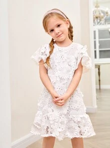 SHEIN Girls'  Holiday Style 3D Embroidered Dress, Casual & Durable - White - View 5