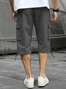 Manfinity Homme Men's Drawstring Waist Solid Color Cargo Shorts With Pockets