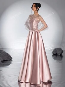 Elegante e raffinato nuovo scialle con paillettes mesh a spaghetti strap da donna di alto livello abito da sera a-linea