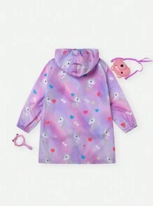 Girls' Cute Unicorn Printed Purple Raincoat For Toddlers - Purple - View 2