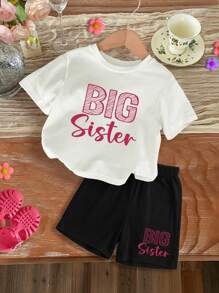 SHEIN Conjunto de 2 peças de blusa e shorts de manga curta minimalista casual para meninas, vendidos individualmente para o verão