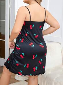 Robe de nuit/pyjama à imprimé cerise, tailles grandes, pour l'été