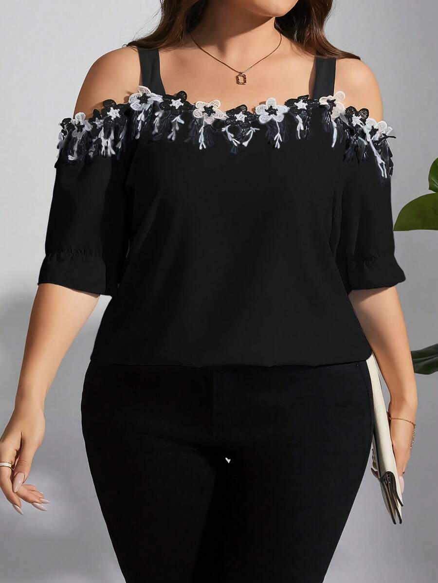 SHEIN Clasi Plus Size Open Shoulder Floral Printed Casual Summer Shirt