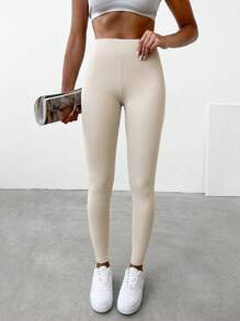 RueChic Solid Wideband Waist Leggings - Red - View 3