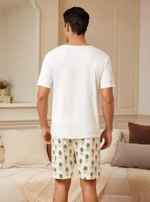 FamilyFrolics Pineapple Printed Men's Casual Pajama Set White Set - White - View 2