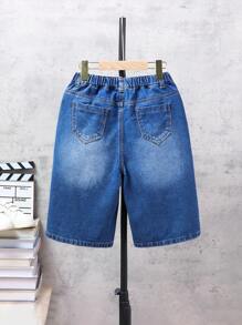 Tween Boy Personalized Street-Style Loose Fit Cartoon Printed Casual & Comfortable Jeans - Medium Wash - View 2