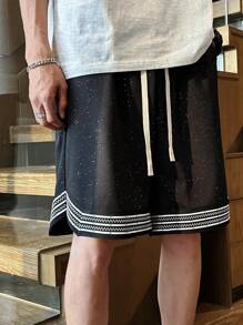 Claim Dot Men's Drawstring Waist Casual-Fit Casual Shorts With Wavy Stripes Print - Black - View 1