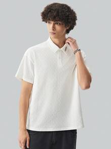 Claim Dot قميص بولو صيفي للرجال بأكمام قصيرة مطبوع عليها حروف للإرتداء العادي والتجاري - أبيض - مشاهدة 3