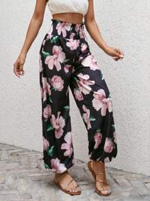 EURMUSE WOMEN BOTTOM FLOWER PRINTED COMFORT PANT - Black - View 5