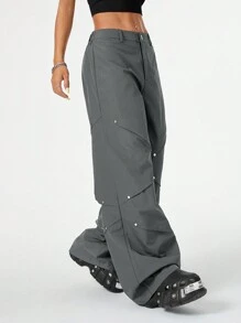 Coolane Women's Stylish Pleated Studded Wide Leg Work Pants