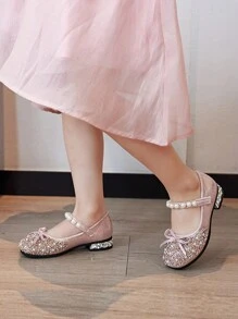 Nuevos zapatos de princesa para niñas de primavera y otoño, zapatos de actuación para bebé, uso formal para jardín de infantes con lazo de perla - Rosa - Ver 2