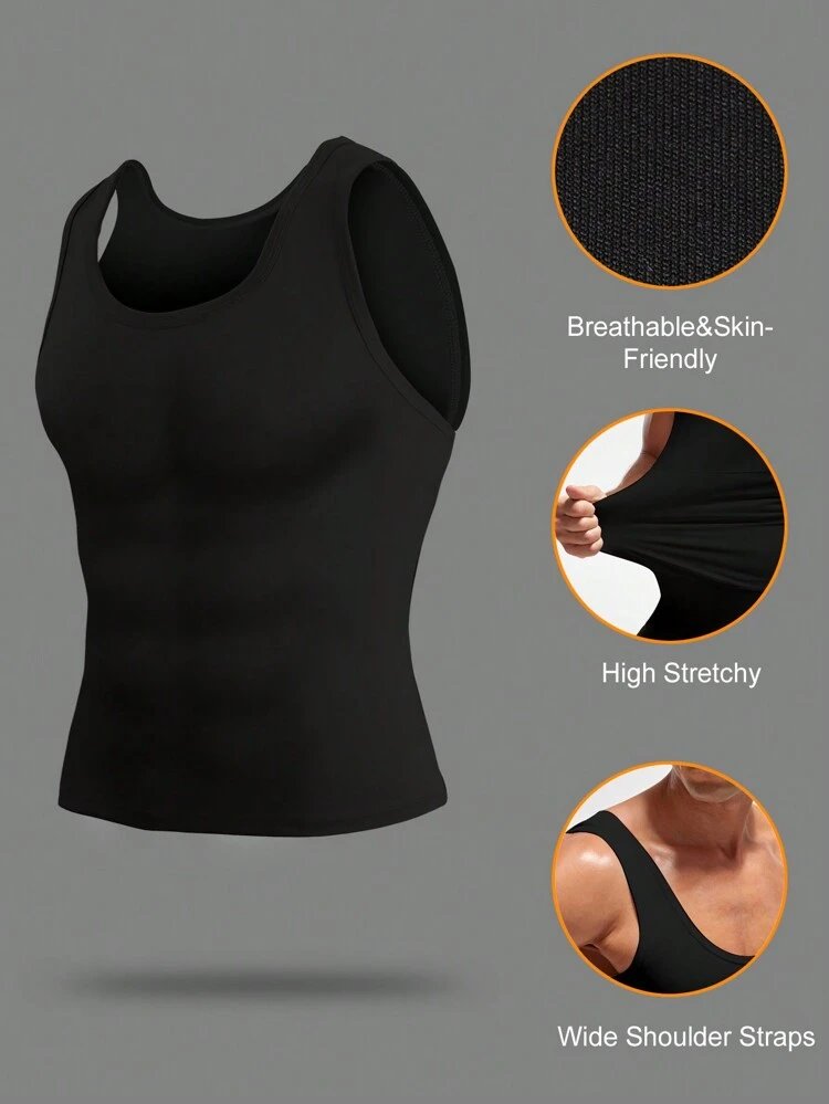 Men's Solid Color Slimming Sleeveless Vest, Daily Wear