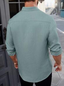 Manfinity Homme Men's Solid Color Long Sleeve Plain Shirt - Cadet Blue - View 2