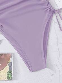 SHEIN Swim 女士纯色简约日常连体吊带背心夏季 - 淡紫色 - 查看 5