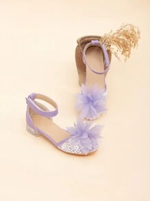 1雙時尚女孩高跟皮鞋，戶外公主花朵派對鞋 - 淡紫色 - 查看 3