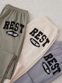 סט תחתונים ללבוש ביתי מודפס באנגלית 3 יחידות - ריבוי צבעים - ראה 5