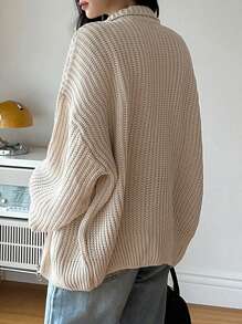 DAZY Lantern Sleeve Drop Shoulder Zip Up Cardigan - Beige - View 5