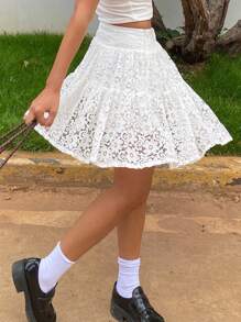 DAZY Lace Anti-Chafing Short Women's Skirt,Ruffle Fall Skirts - White - View 7