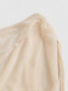 SHEIN MOD Summer Solid Color Mesh See-Through Off-Shoulder Apricot Top Top