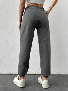 Cloudara Solid Color Drawstring Waist Jogger Pants - Dark Grey - View 2