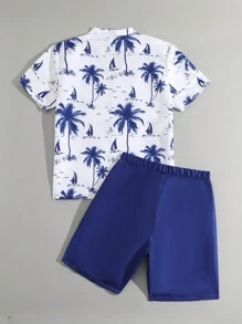 Tween Boy Swimming Trunks/2pcs/Set/Randowm Print/Beach Shorts - Multicolor - View 3