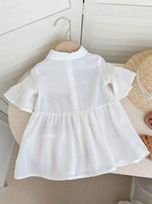 SHEIN Summer Baby Girl Cute Cartoon Printed Ruffle Collar Short Sleeve Dress - White - View 2