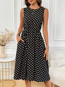 SHEIN Clasi Summer Polka Dot  Vacation Dress Old Money Style - Black - View 6
